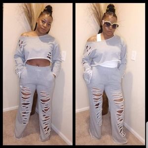 Distressed jogger set